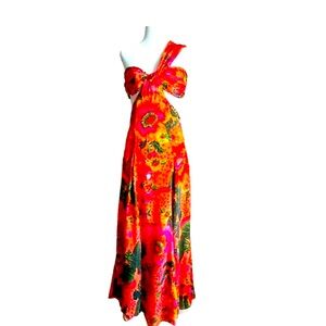 Farm Rio multiple colors Vibrant Floral Halter Dress strings to styles